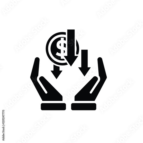 coin icon. money weakens or falls in hand. money management vector, business and finance icon, showing continuous movement. Solid design style