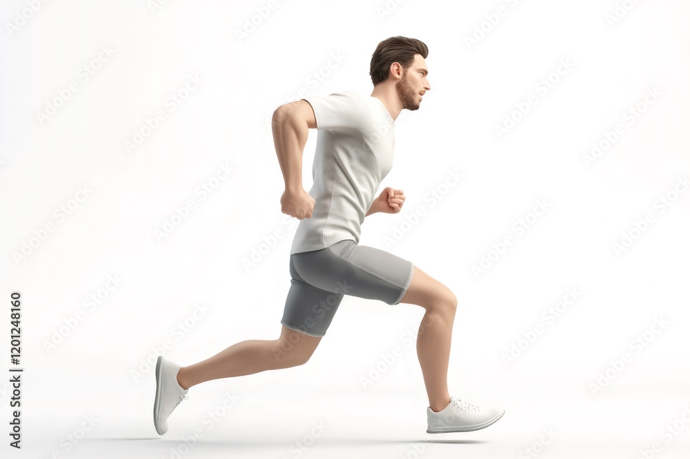 3D of a determined athlete running forward, isolated on white background, wearing sportswear 3D of a determined athlete running forward, isolated on white background, wearing sportswear
