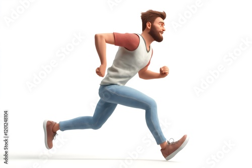3D featuring a cartoon man sprinting forward with unwavering determination against a clean white background, embodying energy and motivation