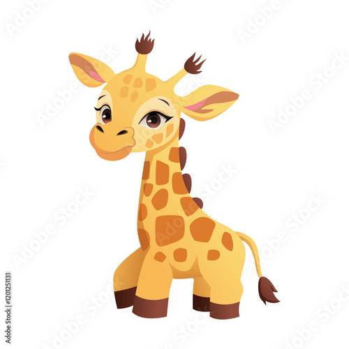 Children cute animals. Giraffe character on white. Vector Illustration. photo