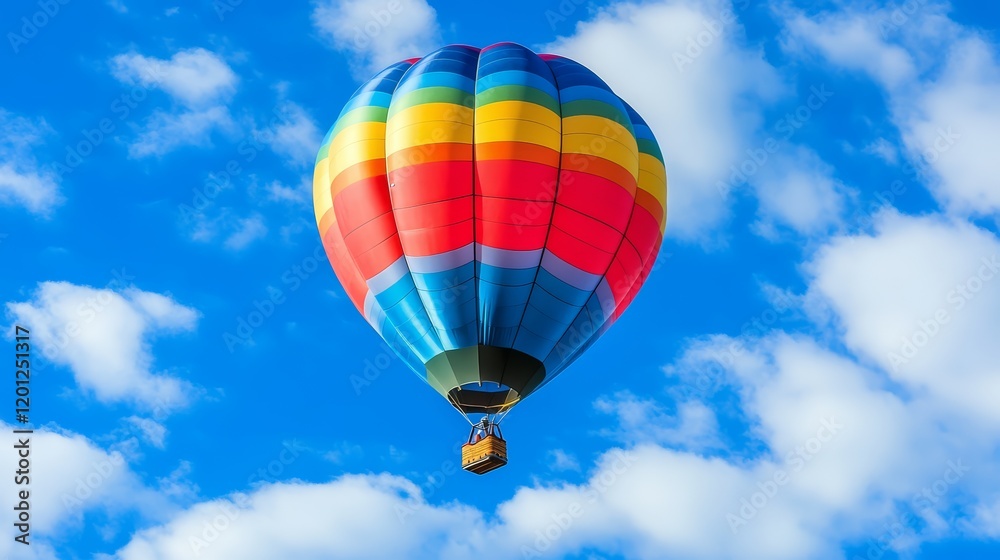 Colorful Hot Air Balloon Flying in a Blue Sky with White Clouds Colorful Hot Air Balloon Flying in a Blue Sky with White Clouds