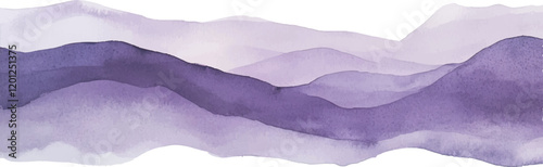 Watercolor background. Soft lavender and pale gray texture on paper. A simple layered curve of hills fading into the distance at the bottom