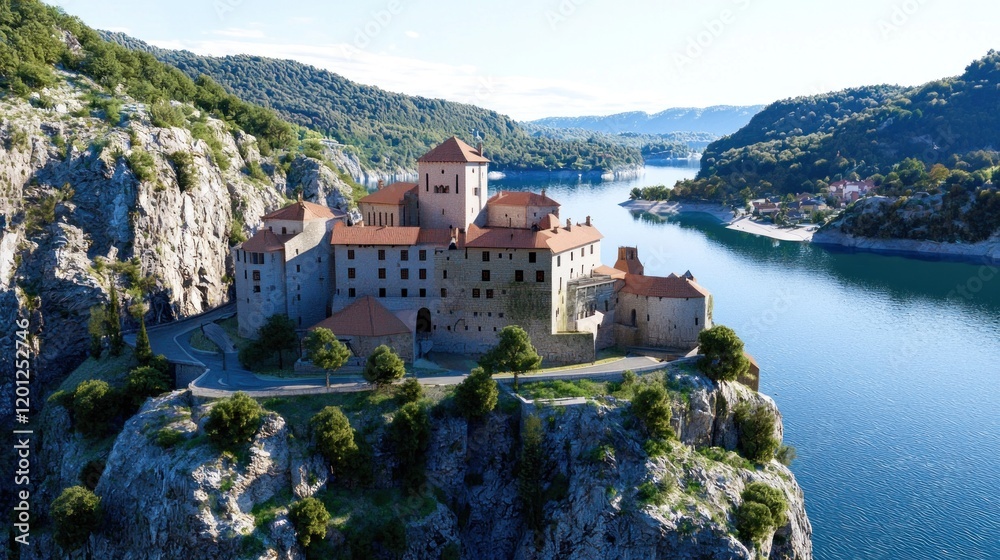 Fototapeta premium Medieval Castle on a Cliff overlooking River