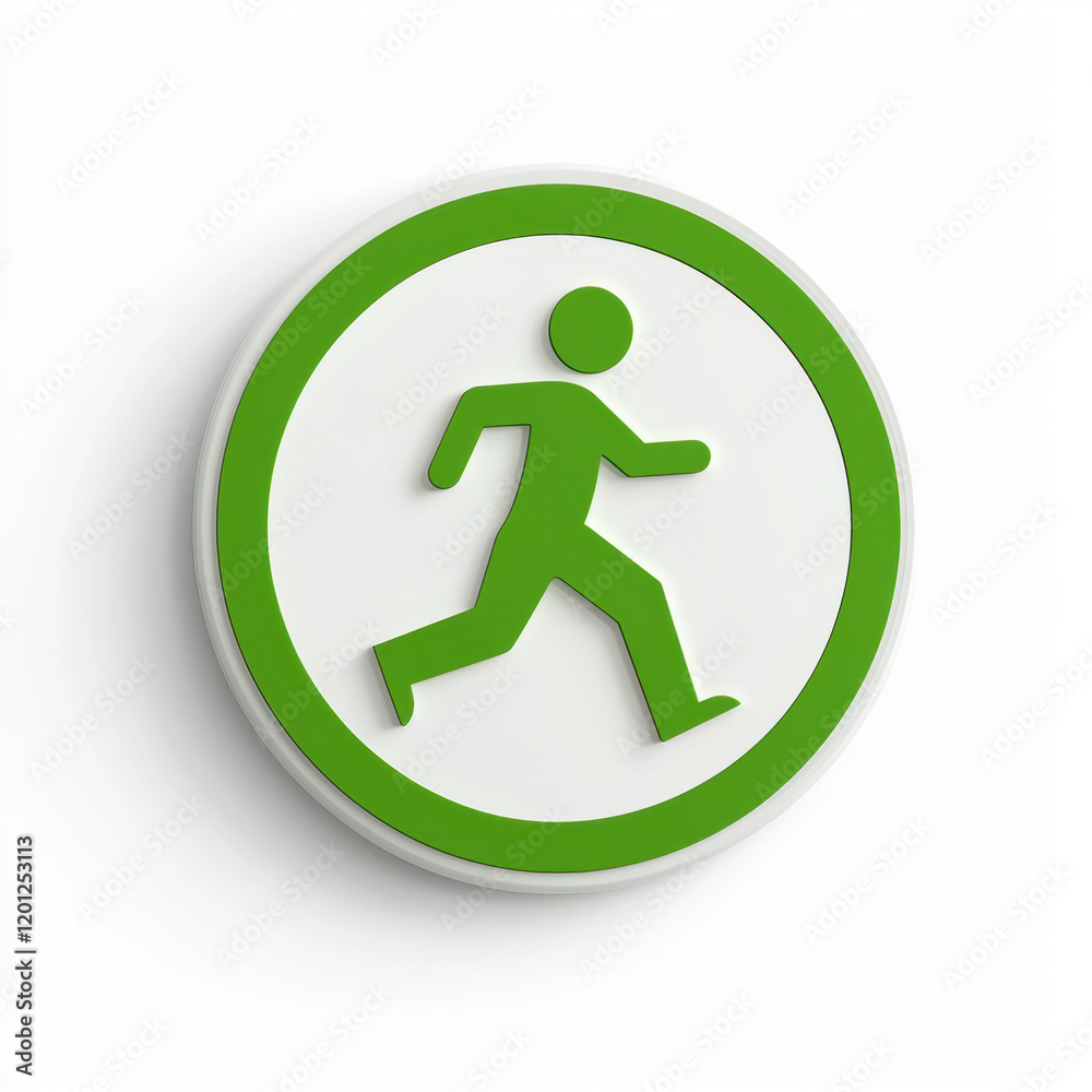 Emergency exit icon. Running emergency exit icon in green and white isolated on white background Emergency exit icon. Running emergency exit icon in green and white isolated on white background
