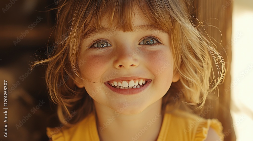 Happy little girl, smiling portrait, innocent joy, close-up view, Generated AI Happy little girl, smiling portrait, innocent joy, close-up view, Generated AI