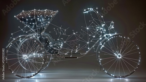 Digital Reconstruction of a Vintage Tricycle: A mesmerizing blend of past and present, showcasing intricate details with a futuristic edge.