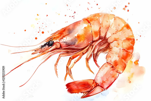 Wallpaper Mural Shrimp watercolor illustration with lifelike details, isolated for culinary and seafood designs Torontodigital.ca