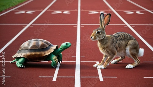 Athletic mammals, including a horse, engage in a red track competition
