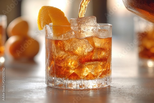A close-up view of a beverage in a glass on a table