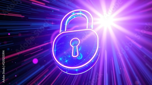 digital background for cybersecurity or computer security. A digital lock, protects data, glowing padlock	