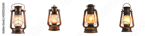 Vintage Rustic Kerosene Lamp Glowing in Cozy Cottage Interior