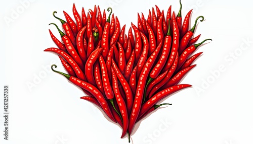 A fiery heart shaped from vibrant red chili peppers, a passionate Valentine's Day symbol.  The bold red hues and intricate arrangement create a visually striking and romantic image, perfect for greeti photo