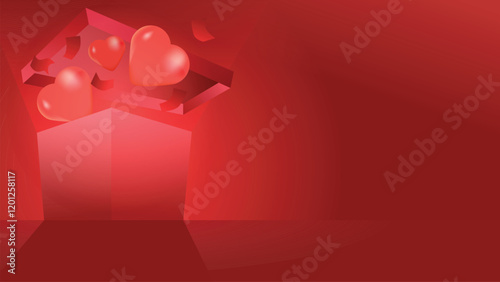 glowing mystery gift box with hearts come outside box dark red modern style banner or business presentation	templates