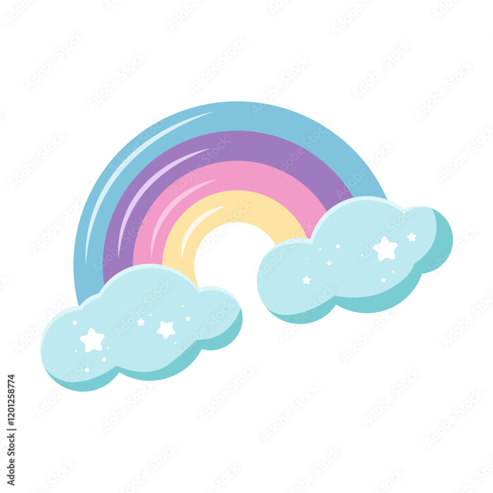 Cute Rainbow with clouds. Magical element on a white background. Print for t-shirt or sticker. Hand drawing vector illustration. Cute Rainbow with clouds. Magical element on a white background. Print for t-shirt or sticker. Hand drawing vector illustration.