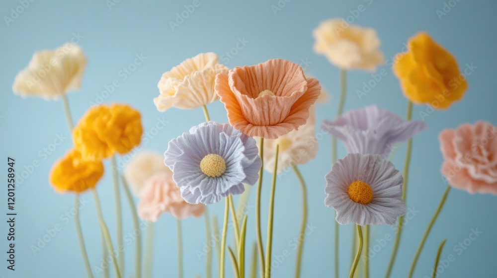 Fototapeta premium Tender Sweet William flowers, pastel floral wallpaper, cotton fabric texture, delicate aesthetic effect