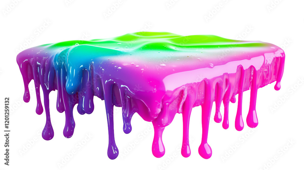 Naklejka premium Neon, purple, blue and green dripping, texture, melted top, isolated, cutout