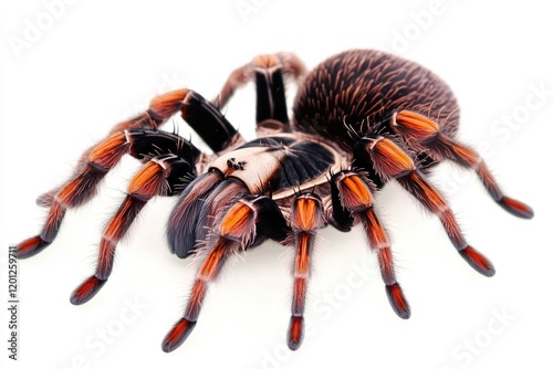 A large spider sitting on a smooth white surface, great for using as a metaphor or in illustrations about nature and wildlife photo