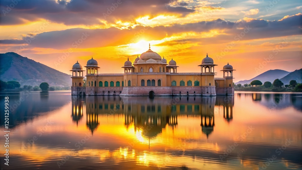 Obraz premium Majestic Jal Mahal Palace, Jaipur: Sunrise Architectural Photography