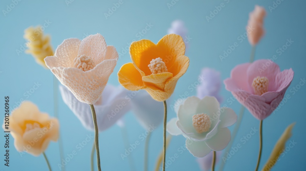 Obraz premium Tender Yucca flowers, pastel floral wallpaper, cotton fabric texture, delicate aesthetic effect