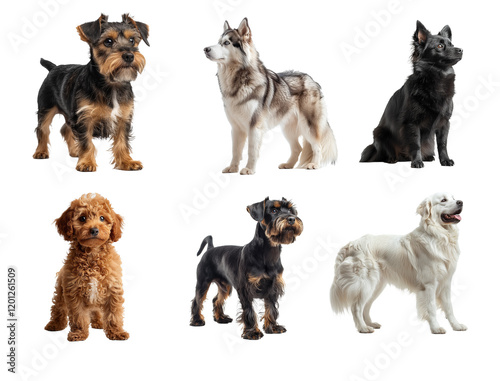 Big collection of dog isolated on transparent background. PNG. Generated AI photo