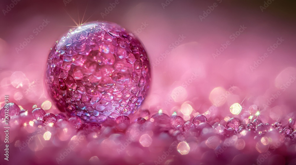 Pink glass sphere on pink bokeh background. Pink glass sphere on pink bokeh background.