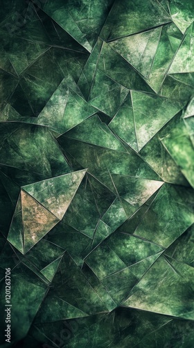 Unique green geometric shapes create a vibrant abstract background for creati...