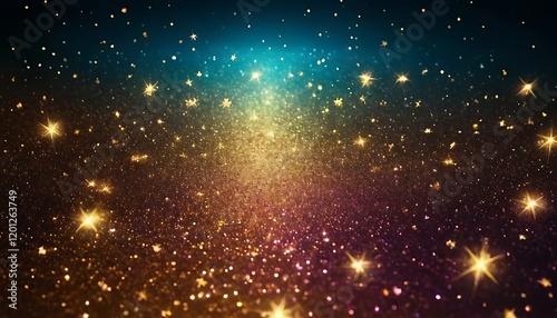 Holographic gradient background infused with dazzling lights, shimmering effects, and radiant gold stars, perfect for creating a magical fantasy scene. 12