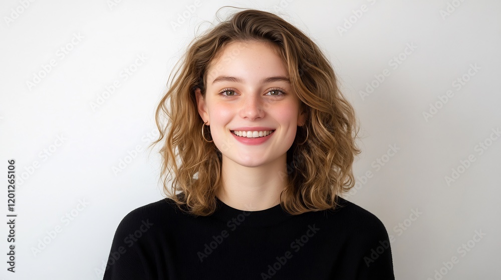 Smiling woman headshot, studio portrait, white background, website use Smiling woman headshot, studio portrait, white background, website use