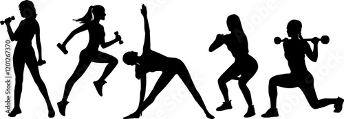 Set of vector silhouet of woman doing fitness
