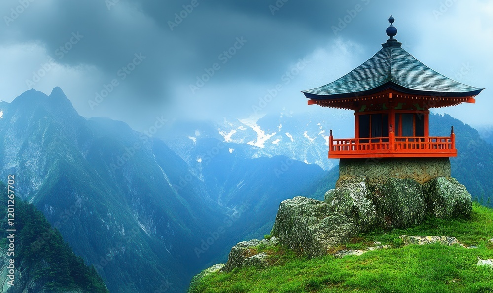 Mountaintop Pagoda, Japan, Stormy Sky, Serenity, Travel Mountaintop Pagoda, Japan, Stormy Sky, Serenity, Travel