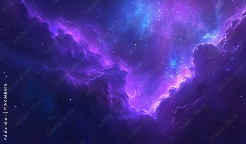 Fototapeta premium Vivid purple and blue nebula clouds in space with sparkling stars.