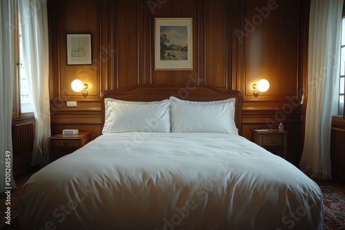 Wallpaper Mural Cozy hotel room featuring a large bed and warm wooden accents at a relaxing getaway Torontodigital.ca