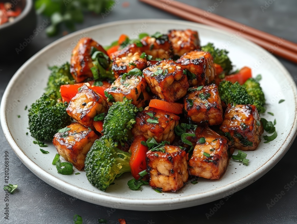 Colorful Plant-Based Stir Fry with Tempeh and Broccoli