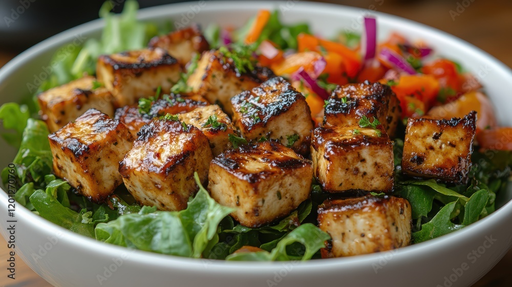 Fresh Vegan Tofu Salad with Mixed Greens and Veggies Fresh Vegan Tofu Salad with Mixed Greens and Veggies