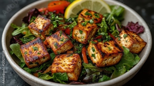 Fresh Vegan Salad with Tofu and Mixed Greens