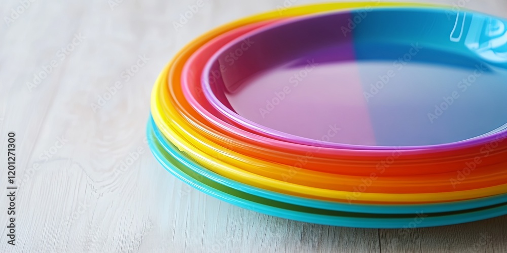 Fototapeta premium Colorful Stacked Plates with Rainbow Design