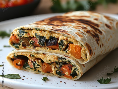 Delicious Vegan Wrap with Hummus and Roasted Vegetables photo