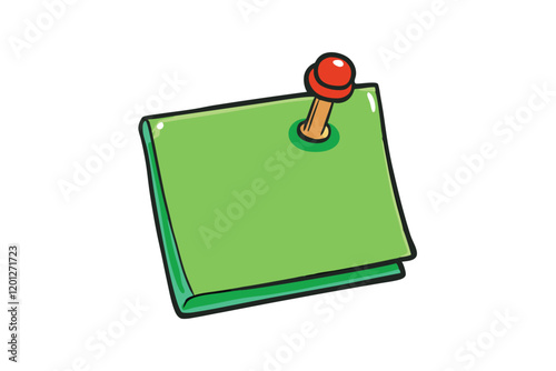 Green paper note with red push pin, perfect for sticky notes, reminders, and office or personal use in presentations and creative designs