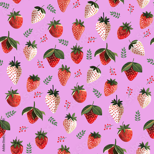 watercolor seamless pattern of strawberries, blueberries, berries, leaves, berries. hand - drawn illustration.