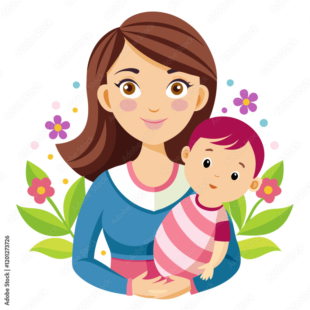 Heartwarming Moments: A Mother Embracing Her Baby with Love, vector illustration isolated white Heartwarming Moments: A Mother Embracing Her Baby with Love, vector illustration isolated white