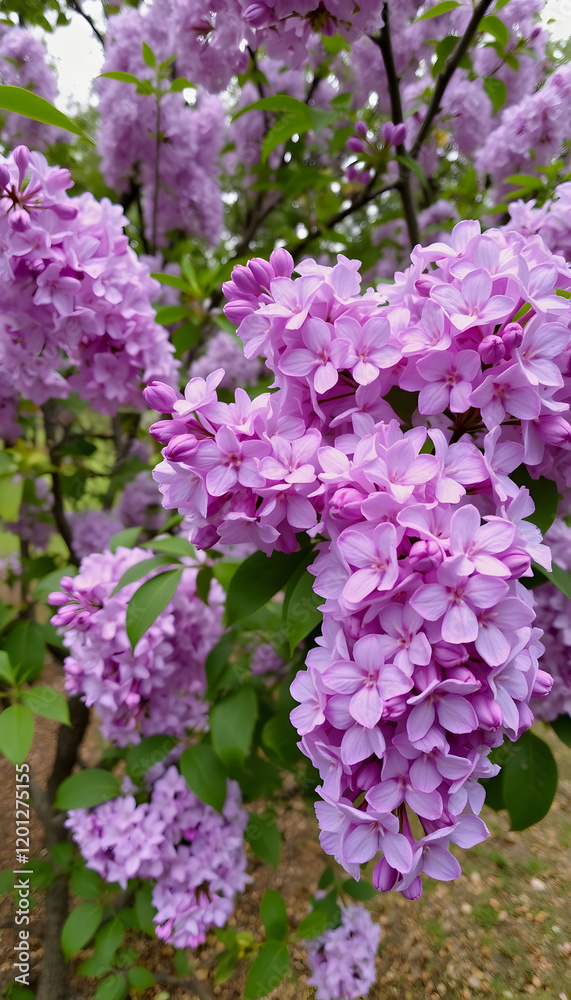 Lilac blossoms in the park in spring, photo, with white tones Lilac blossoms in the park in spring, photo, with white tones