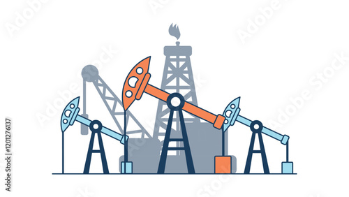 Oil and gas industry. oil pumps. gas and oil pump vector line art illustration.