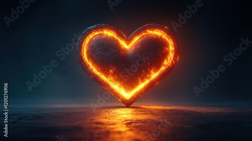 Glowing heart with fiery edges on a dark background