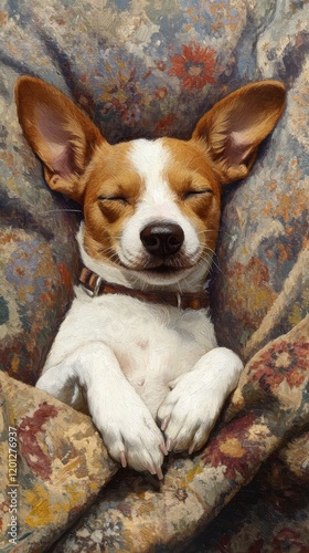 Cozy dog resting peacefully while wrapped in a warm blanket indoors