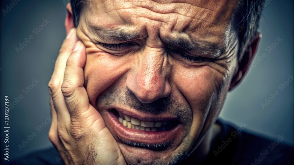 Close up of a person's face showing expressions of pain and struggle, suffering, agony, distress, anguish, sadness Close up of a person's face showing expressions of pain and struggle, suffering, agony, distress, anguish, sadness