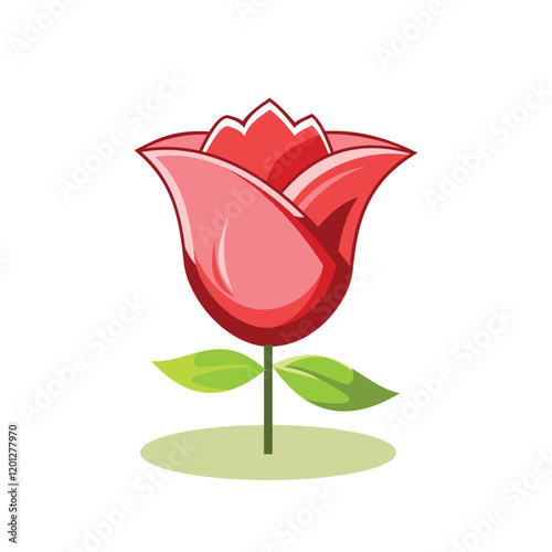 red rose flower icon, cartoon style