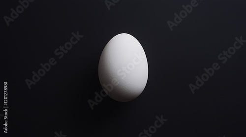 A minimalist photograph of a white egg on a black background