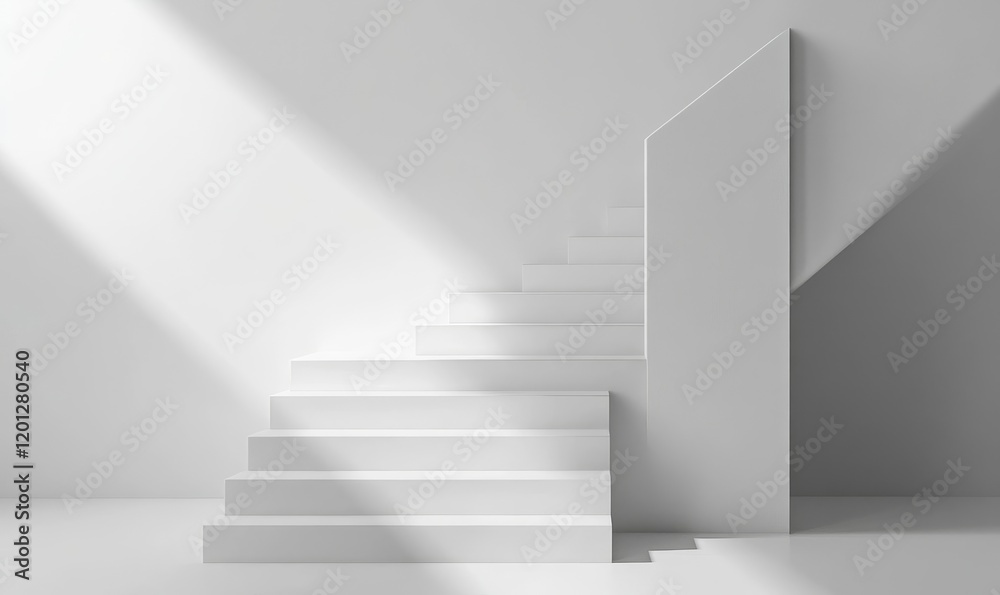 Fototapeta premium Minimal geometric white light background abstract design., Generative AI