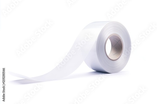 A simple image of a roll of white tape sitting on a white surface