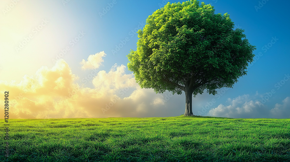 Solitary Tree: A single tree stands tall against a vibrant blue sky, bathed in the golden light of the setting sun. Its branches reach towards the heavens, symbolizing hope and resilience. Solitary Tree: A single tree stands tall against a vibrant blue sky, bathed in the golden light of the setting sun. Its branches reach towards the heavens, symbolizing hope and resilience.